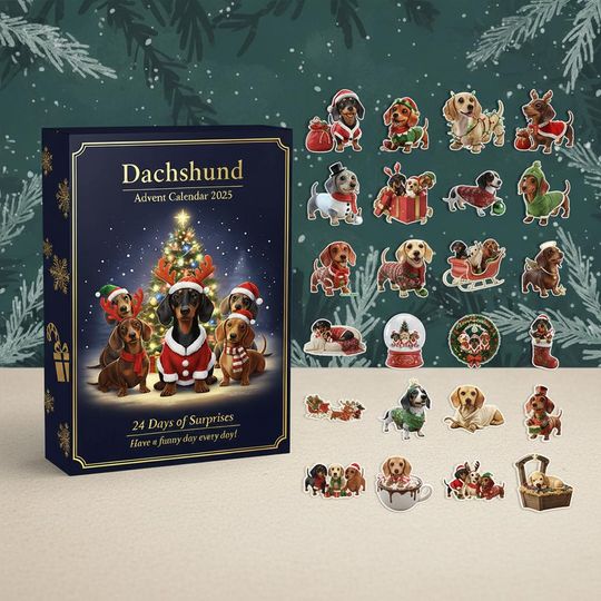 Discover Acrylic Dachshund Advent Calendar 2025, 24 Dog Figurines, Pet Lover Holiday Countdown