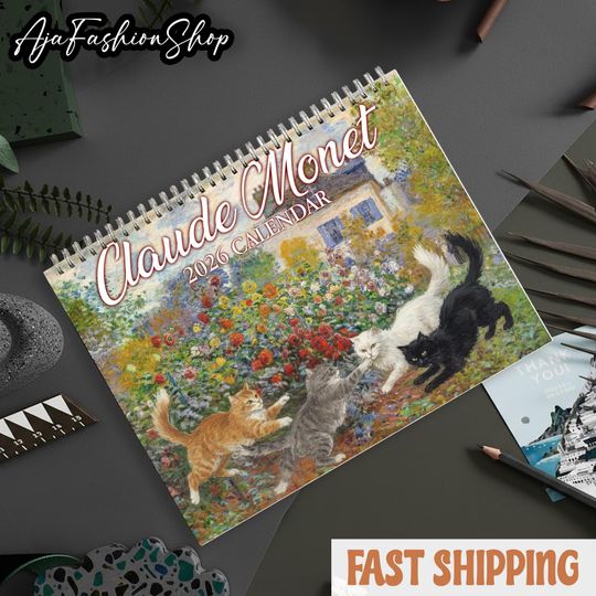 Discover Cat Claude Monet Wall Calendar 2026, Cats Art Monthly Calendar, Cat Lover Gifts, Reading Gifts, Bookish Bookworm Gifts, Christmas Presents