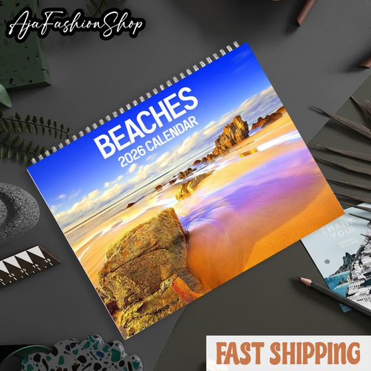 Discover Beach 2026 Calendar, Monthly Wall Calendar, 2026 Tropical Beaches Calendar, Monthly Wall Calendar, Beach Room Decor