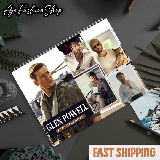 Discover Glen Powell 2026 Wall Calendar, New Year Wall Calendar, 3 size Glossy & Matte