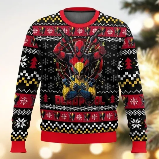 Deadpool And Wolverine Ugly Christmas Sweater, Superhero Xmas Sweater
