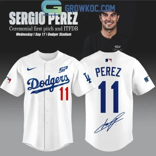 Discover Los Angeles Dodger X Sergio Pe*rez White Baseball Jersey