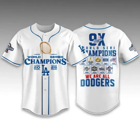 Discover Dodgers 9X World Series Champions White Baseball Jersey