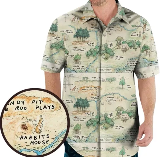 Discover Winnie The Pooh Hundred Acre Wood Map Hawaiian Shirt