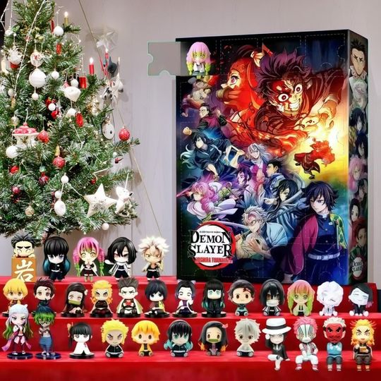 Discover 2025 New 24 pcs Slayer Yaiba Advent Calendar Figure Countdown Calendar Blind Box, Acrylic PVC Decorative Pendant Children Toys,  Xmas Gift