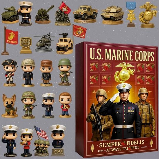 US Marine Corps Advent Calendar 2025, 24 Day Marine Corps Pendants, Marine Corp Ornament 2D, Vintage Christmas Ornament Countdown, Fan Gifts