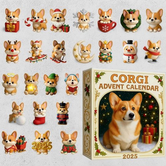 Corgi Advent Calendar 2025, 24 Day Ornament Dog Pendants, Vintage Acrylic Christmas Ornament Countdown, Cute Gift for Dog Lovers