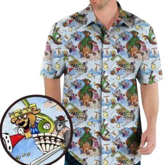 Discover Robin Hood Cartoon Characters Pattern Hawaiian Shirt, Gift Ideas for Cartoon Fan