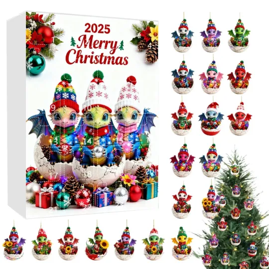 Discover Christmas Countdown Calendar 2D Acrylic Dinosaur Decor 24-Day Holiday Ornament