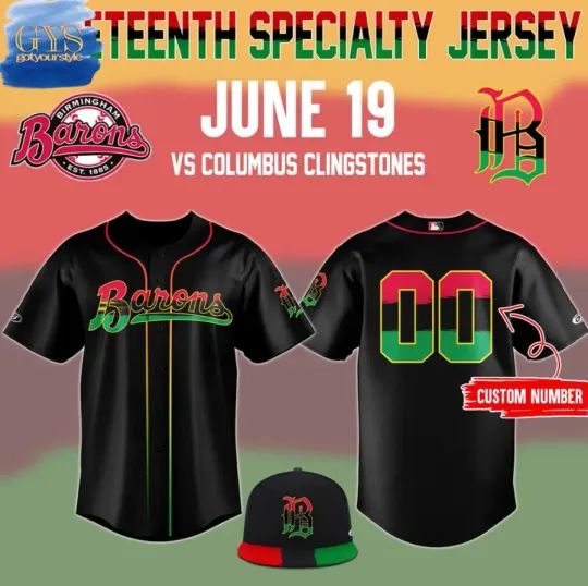 Yc Custom Birmingham Baron X 2025 Juneteenth Day Baseball Jersey