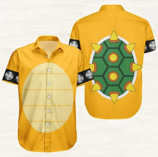 Bowser Cosplay Button Shirt, Super Mario Hawaiian Shirt