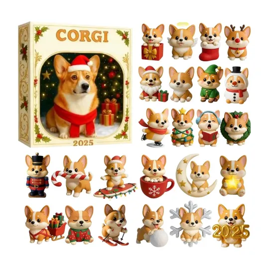 Discover Corgi Christmas Advent Calendar 2025 2D Acrylic Dog Decoration Keychain 24 Days