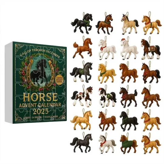 Discover 2025 Horse Lover's Advent Calendar with 24 Pendant 2D Ornaments for Christmas