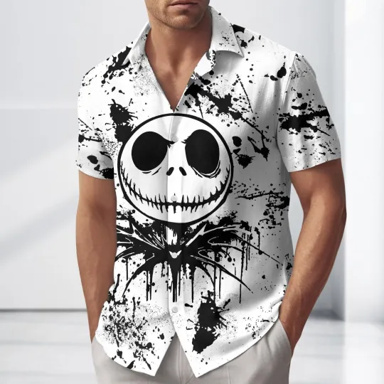 Discover Jack Skellington Face Hawaii Shirt Nightmare Before Christmas Button Shirt