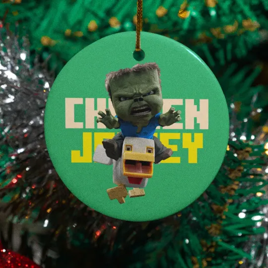 Discover Funny Zombie Tribute Ceramic Christmas Ornament - Chicken Jockey Parody Keepsake