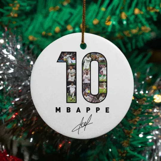 Kylian Mbappe #10 Signed Desgin Ceramic Christmas Ornament - Madrid Fans Tribute