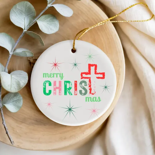 Discover Merry Christmas - Faith Based Ceramic Xmas Ornament Religious Gift Keepsake