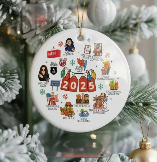 Discover 2025 Notable Events Year in Review Christmas Ceramic Ornament Gift Keepsake