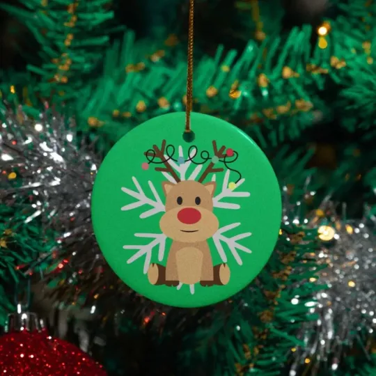 Reindeer with Lights Ceramic Christmas Ornament - Rudolph Holiday Tree Keepsake