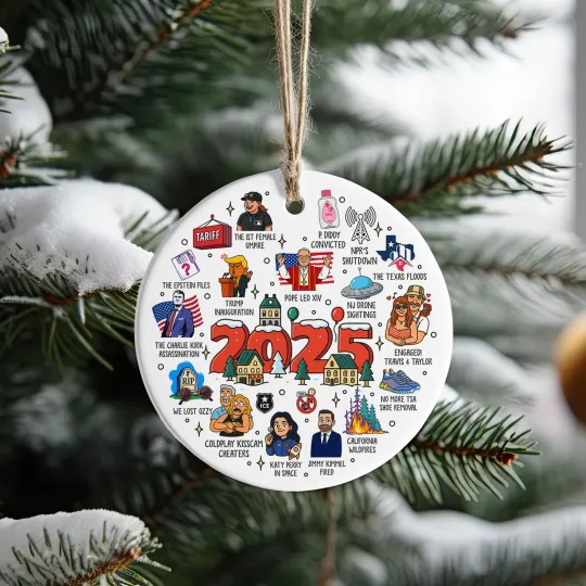 Discover 2025 Year in Review Christmas Ceramic Ornament Major Notable Events Keepsake