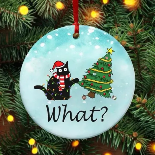 Discover Funny What Black Cat Ceramic Christmas Ornament - Xmas Tree Keepsake Gift Idea