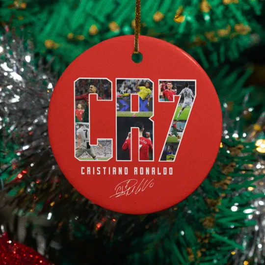 Discover Ronaldo #7 Inspired Ceramic Christmas Ornament - Soccer Story Tribute Keepsake