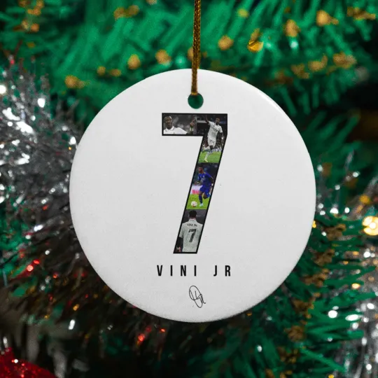 Discover Vinicius Jr. #7 Signed Design Ceramic Christmas Ornament - Madrid Fans Tribute