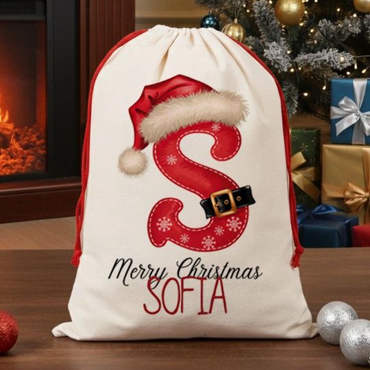 Discover Personalized Initial Santa Bag Custom Initial Christmas Sack Christmas Letter Monogram Name Gift Bag Custom Santa Delivery Kid's Name Sack