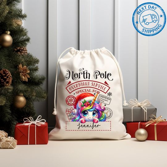 Discover Custom Santa Sack Sublimation with Unicorn Large Santa Sack Bag,Perfect Personalized Christmas Gift Bag, Velvet Bag For Christmas Presents
