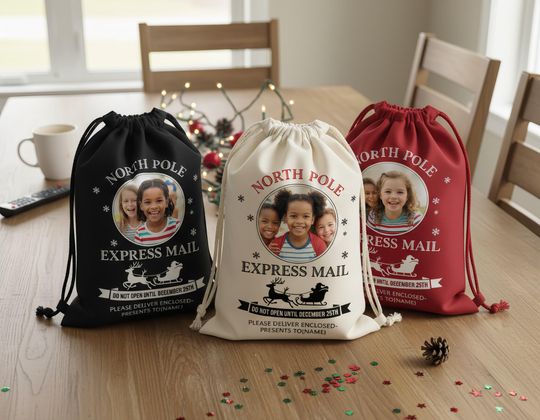 Personalized Santa Sack Photo Name | Christmas Gift Bag | Santa Delivery Sack | Holiday Keepsake | Reusable Canvas | Xmas Gifts | Xmas Gifts