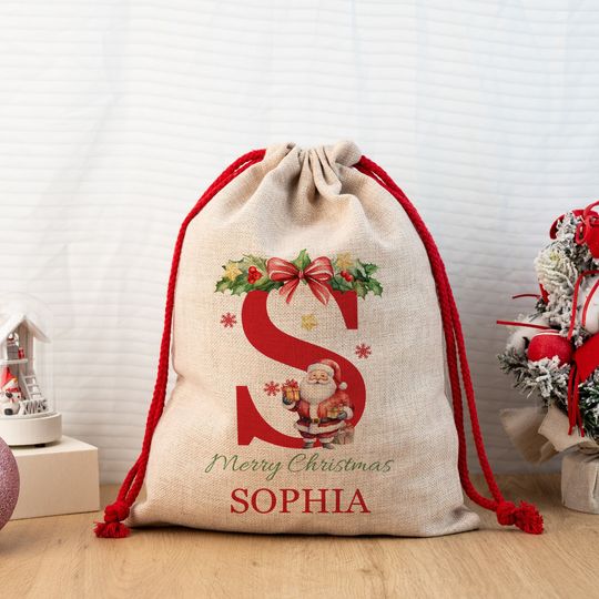 Discover Personalised Santa Sack,Large Christmas Sack,Personalised Christmas Toy Sack Name Initial,Christmas Gift Bag,First Christmas Gift for Kids