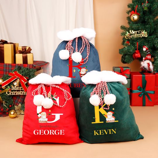 Discover Personalized Santa Sack,Velvet Santa Sack with Name,Large Santa Sack,Family Christmas Sack,Christmas Gift Sack,Xmas Gift Bag,Gift for Kids
