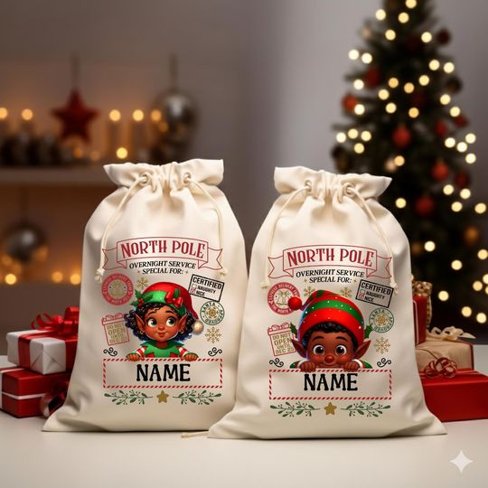 Personalized Santa Sack  North Pole Delivery Bag  Multiple Characters  Custom Name Gift Bag