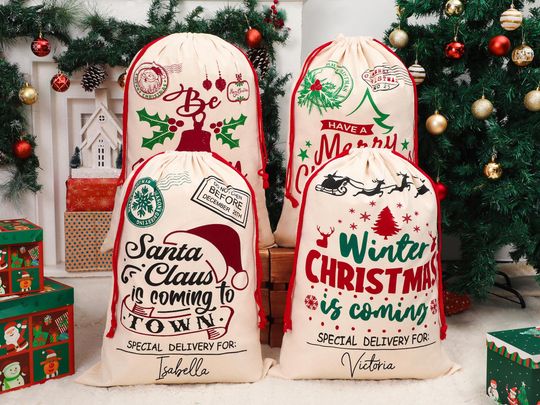Discover 2025 Personalized Christmas Santa Sack, Christmas Gift Bag, Xmas Stocking Sack, Family Santa Bag With Name, Holiday Gift Bag, Christmas Gift