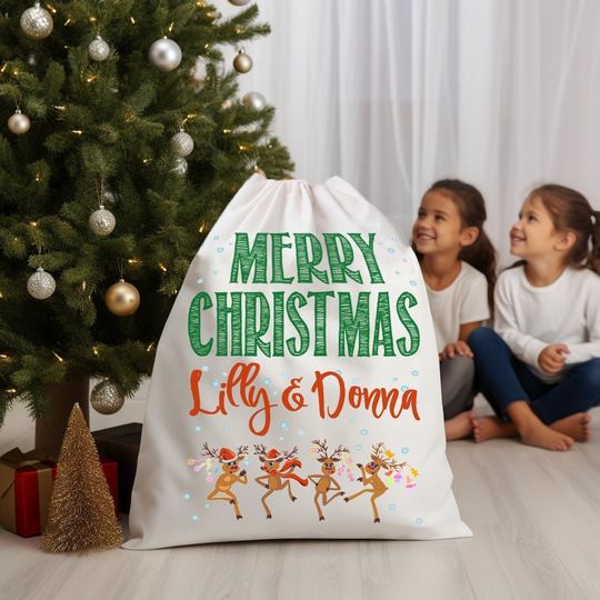 Discover Personalized Santa Sack  Dancing Reindeer Christmas Gift Bag