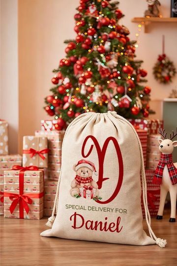 Discover Personalised Santa Sack Add Name Initial,Christmas Present Bag for Children,Custom Christmas Gift Sack,Toy Bag,Xmas Stocking