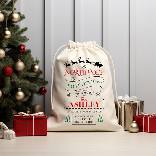 Discover North Pole Santa Sack,Presents Bag,Christmas Gift Sack,Personalized Kids Sack,Santa Delivery Sack,First Christmas Gift,Christmas Santa Sack