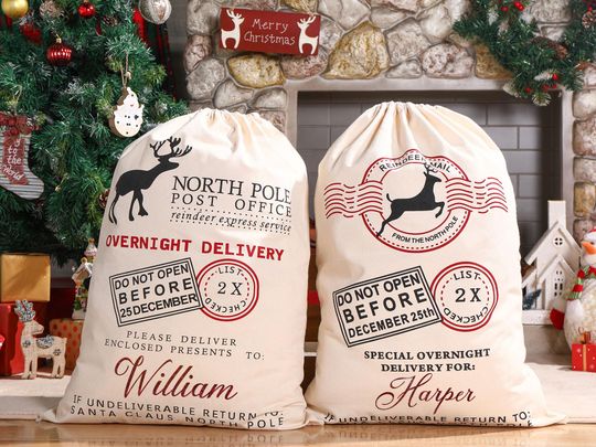 Merry Christmas Santa Sack,Kids Present Gift Bag,Personalized Name Christmas Gift Bag,First Christmas Gift,Santa Delivery Sack