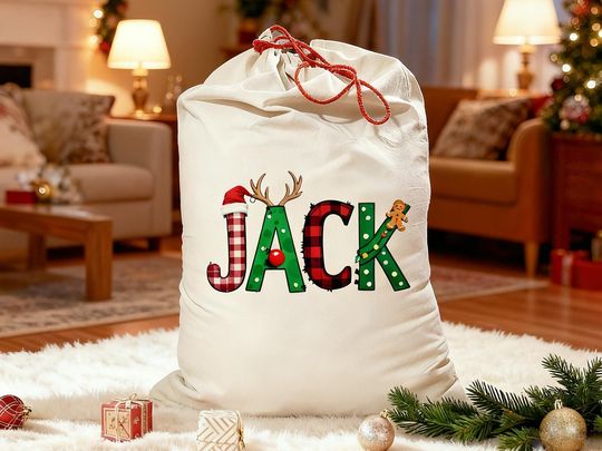Discover Custom Santa Sack With Name,Personalized Family Christmas Gift Bag,Monogram Christmas Present Bag,Kids Christmas Gift Bag, Xmas Stocking
