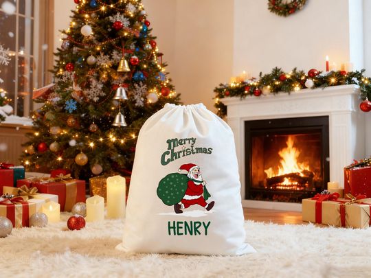 Discover 2025 Christmas Family Santa Bag,Personalized Large Santa Sack,Stocking Sack with Name,Christmas Gift Bag,Holiday Gift Bag,Santa for Kids