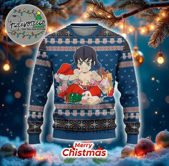 Discover demon Inosuke Eating Best Gifts For Fans Anime Christmas Ugly Sweater