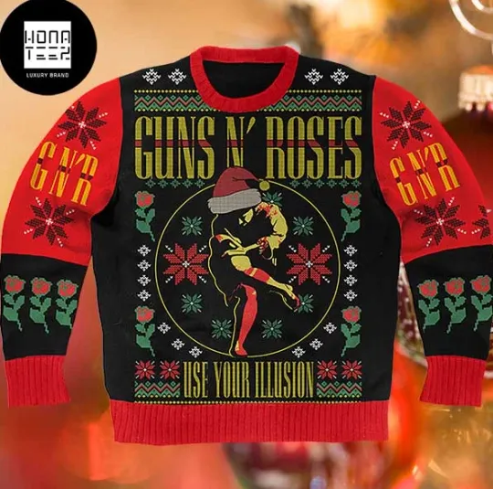 Guns And Roses Use Your Illusion Red Snowflakes Ugly Christmas Sweater