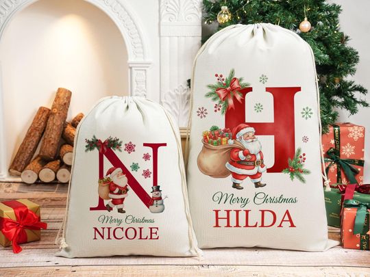 Discover Christmas Family Santa Bag, Personalized Large Santa Sack, Stocking Sack with Name, Christmas Gift Bag, Holiday Gift, Christmas Eve Bag