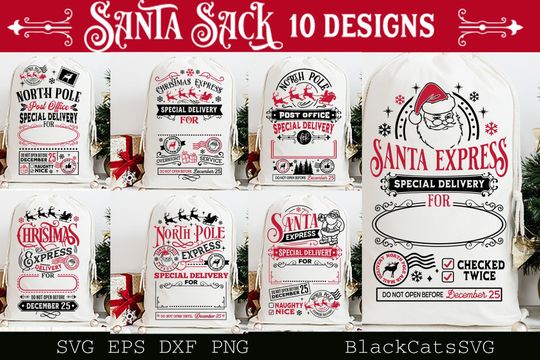 Discover Santa Sacks 10 designs SVG Bundle North Pole Express Svgs
