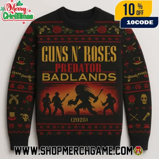 Guns And Roses X Predator Badland 2025 Ugly Christmas Sweater