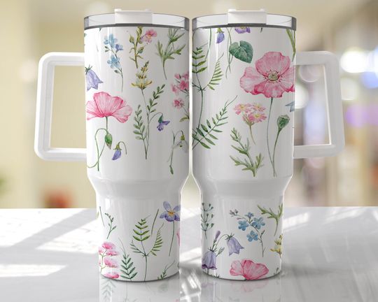 Discover Floral 40oz Quencher Tumbler Wrap -  Spring Pastel Watercolor Seamless PNG Tumbler Design Sublimation Designs Downloads - PNG