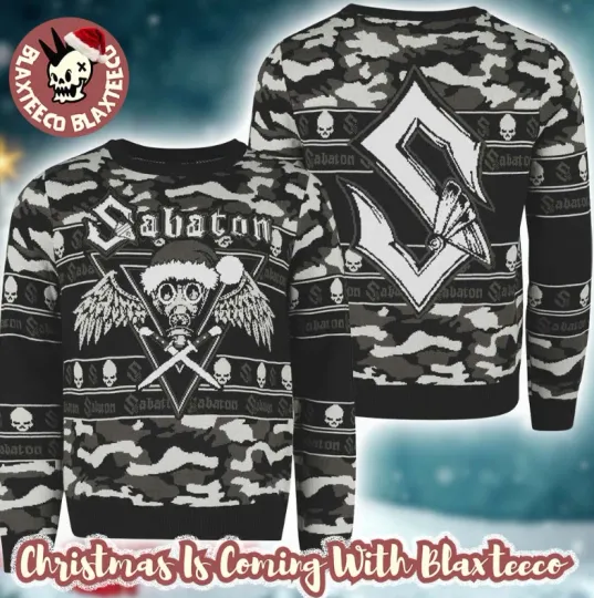 Discover Sabaton Big Logo Black And Grey Camo Pattern Ugly Christmas Sweater