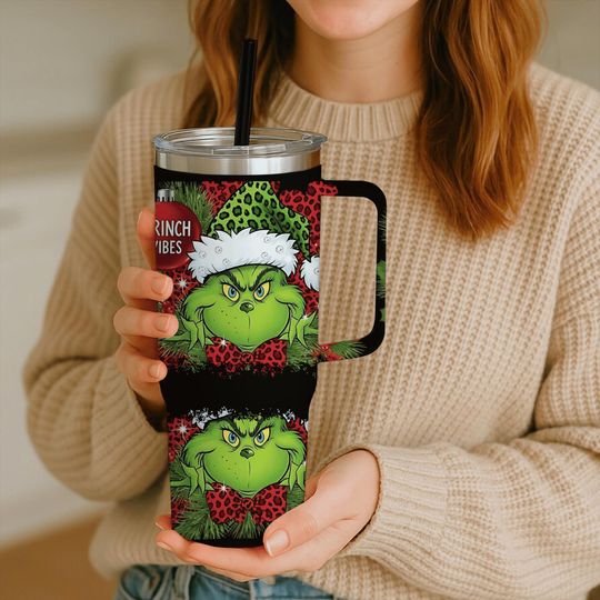 Discover Christmas 40oz Tumbler Wrap PNG, Stanley Cup Design, Holiday funny character Image, Xmas Sublimation Funny Santa Bow