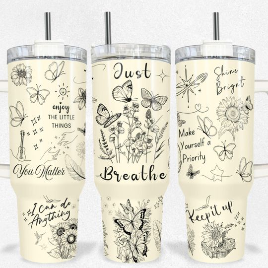 Discover Just Breathe Motivational Tumbler Wrap PNG  40oz Girly Inspirational Design, 40oz Laser Engraved, Girly Positive Quote Digital Download