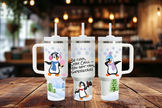Discover Winter Penguin 40oz tumbler wrap, PNG sublimation design digital download